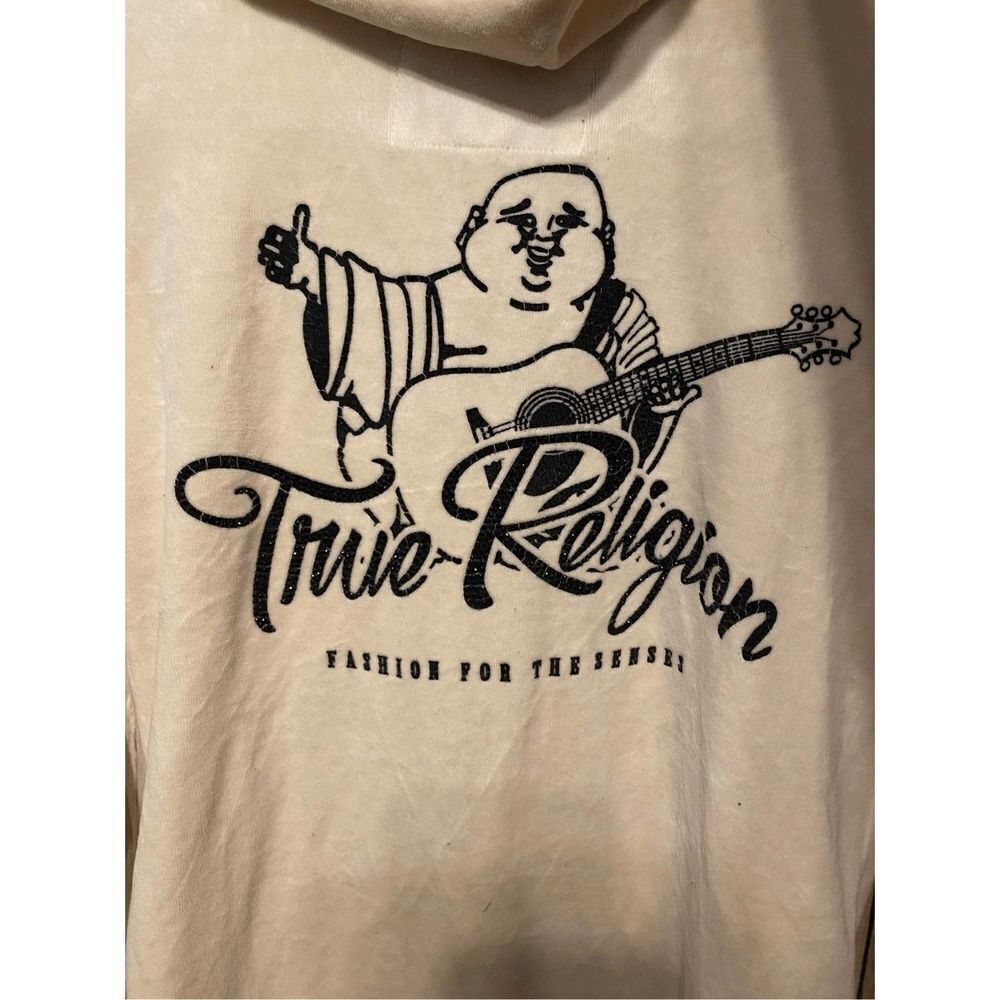 True Religion XS Buddha zip up hoodie sweatshirt cream black Y2K - Picture 2 of 8
